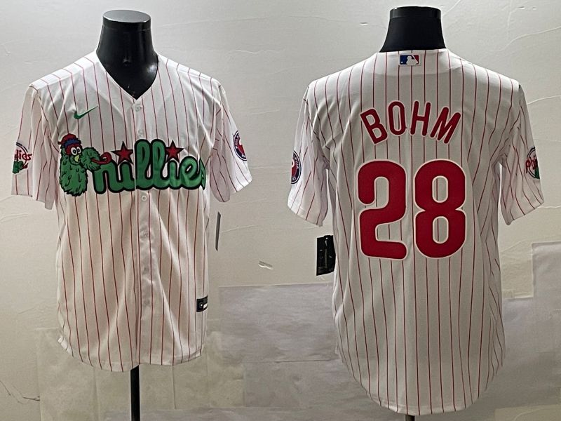Men Philadelphia Phillies #28 Bohm White Stripe Three generations Joint Name Game 2025 Nike MLB Jersey style 1->philadelphia phillies->MLB Jersey